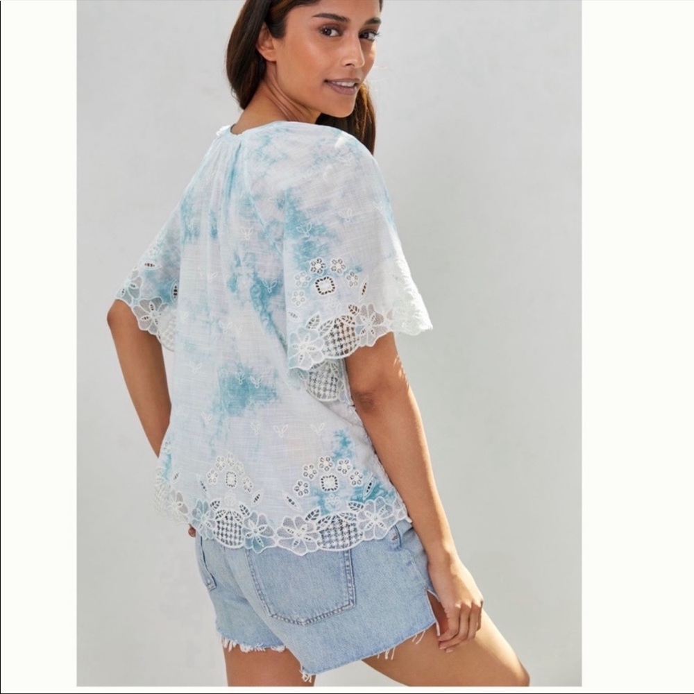 Anthropologie Blue Tie Dye Embroidered Top sz XS - Picture 4 of 10